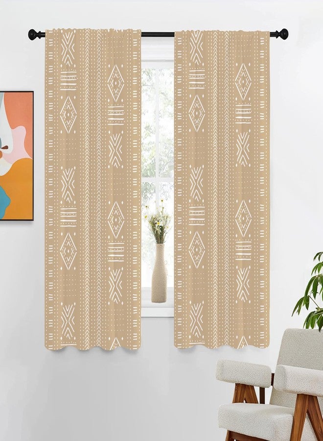 Kikiry Boho Western Curtains 42" W x 63" L Farmhouse Beige Rustic Aztec Abstract Elegant Geometric Neutral Minimalist Style Pattern Background Room Bedroom Window Drapes Treatment Fabric 1 Pair - Image 1